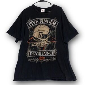 Bay Island Five Finger Death Punch T-Shirt Mens 2XL Black Skull Graphic Band